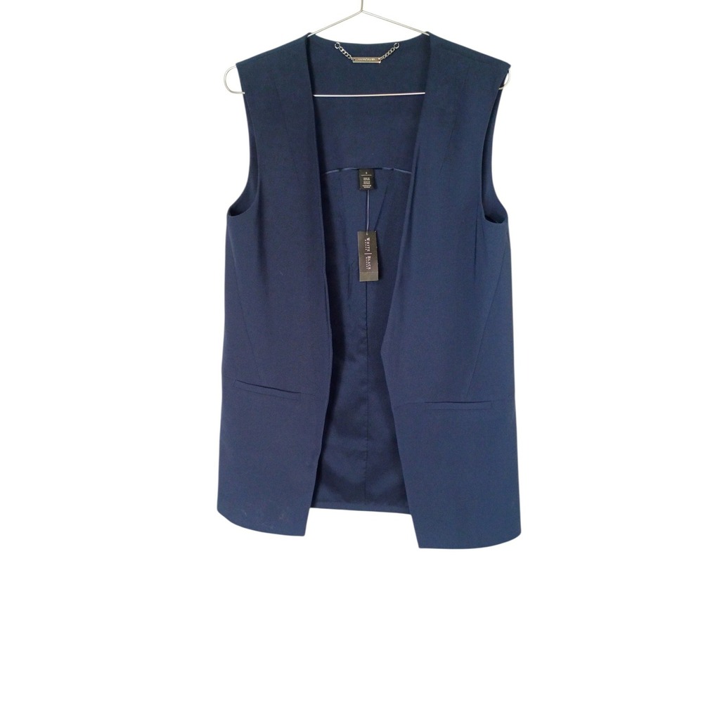White House Black Market Navy Blue Open Front Sleeveless Vest Blazer Size 8 NWT